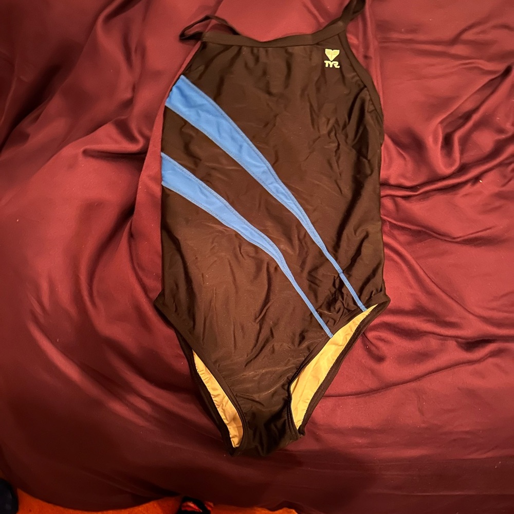 TYR Black Swimsuit with Blue Stripes